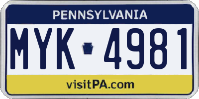 PA license plate MYK4981