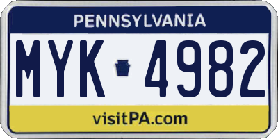 PA license plate MYK4982