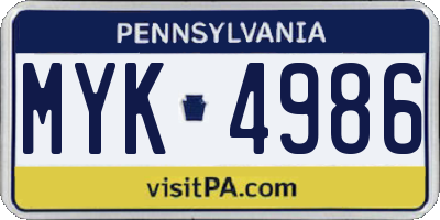 PA license plate MYK4986