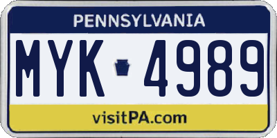 PA license plate MYK4989