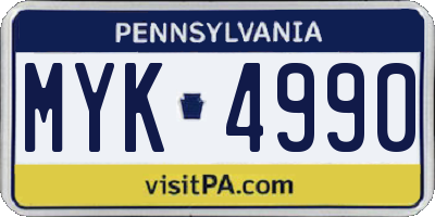 PA license plate MYK4990