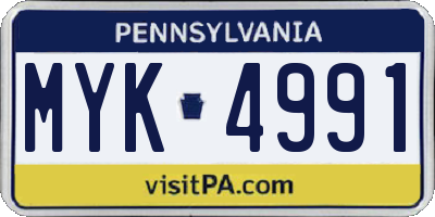 PA license plate MYK4991