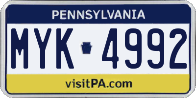 PA license plate MYK4992