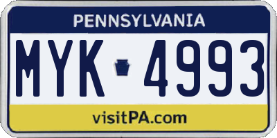 PA license plate MYK4993