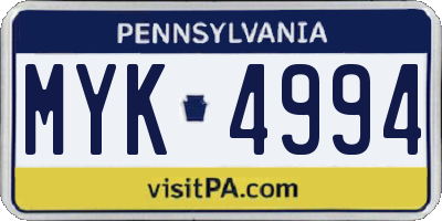 PA license plate MYK4994