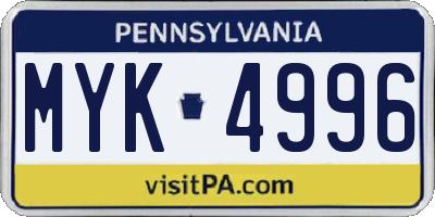 PA license plate MYK4996