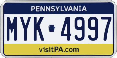 PA license plate MYK4997