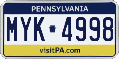 PA license plate MYK4998