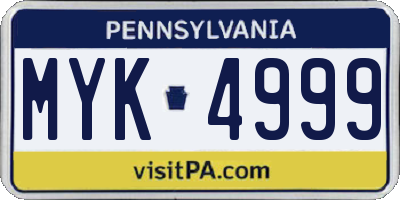 PA license plate MYK4999