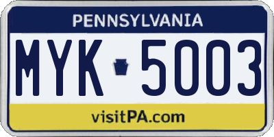 PA license plate MYK5003