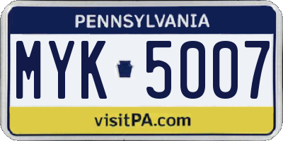PA license plate MYK5007