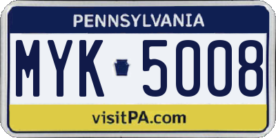 PA license plate MYK5008