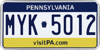 PA license plate MYK5012