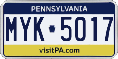 PA license plate MYK5017
