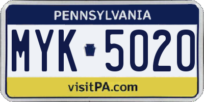 PA license plate MYK5020