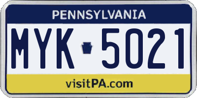PA license plate MYK5021