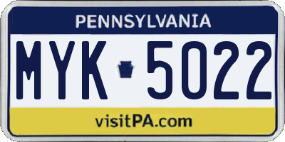 PA license plate MYK5022