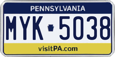 PA license plate MYK5038