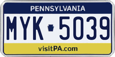 PA license plate MYK5039