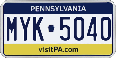 PA license plate MYK5040