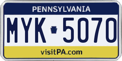 PA license plate MYK5070