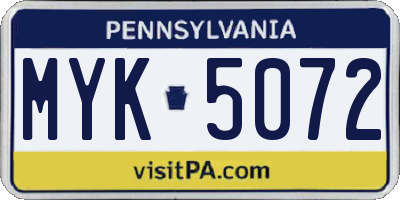 PA license plate MYK5072