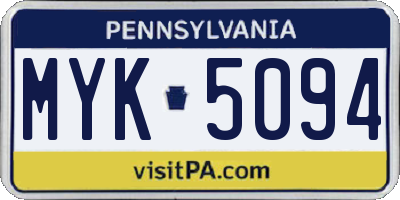 PA license plate MYK5094