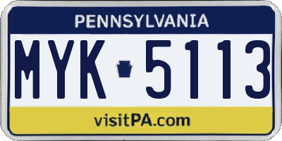 PA license plate MYK5113