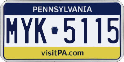 PA license plate MYK5115
