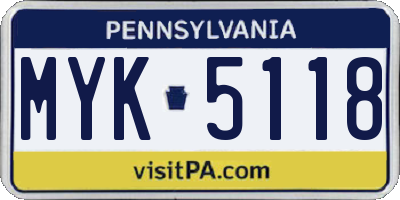 PA license plate MYK5118
