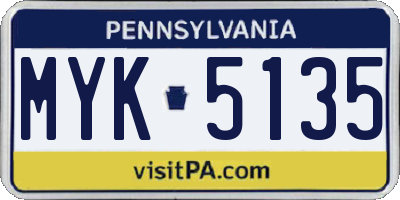 PA license plate MYK5135