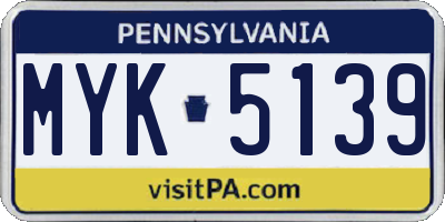 PA license plate MYK5139