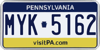 PA license plate MYK5162