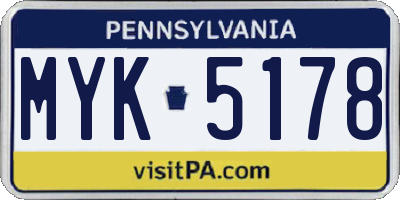 PA license plate MYK5178