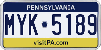 PA license plate MYK5189