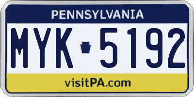 PA license plate MYK5192