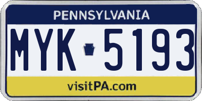 PA license plate MYK5193