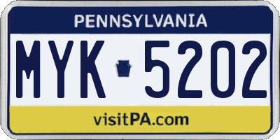 PA license plate MYK5202