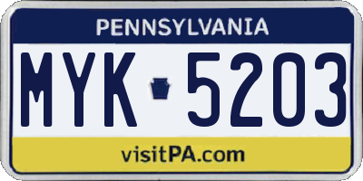 PA license plate MYK5203