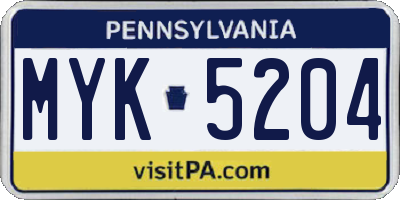 PA license plate MYK5204