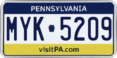 PA license plate MYK5209