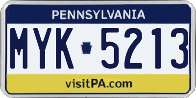 PA license plate MYK5213