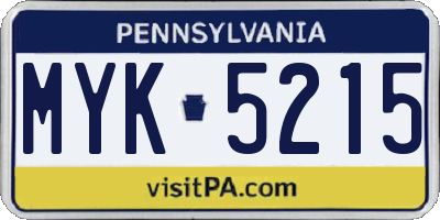 PA license plate MYK5215