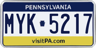 PA license plate MYK5217
