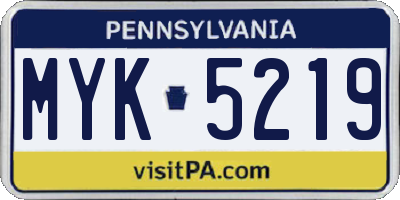 PA license plate MYK5219