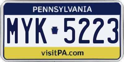 PA license plate MYK5223