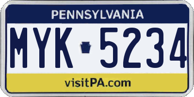 PA license plate MYK5234