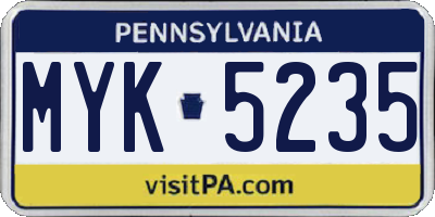 PA license plate MYK5235