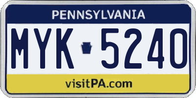 PA license plate MYK5240