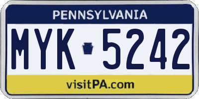 PA license plate MYK5242